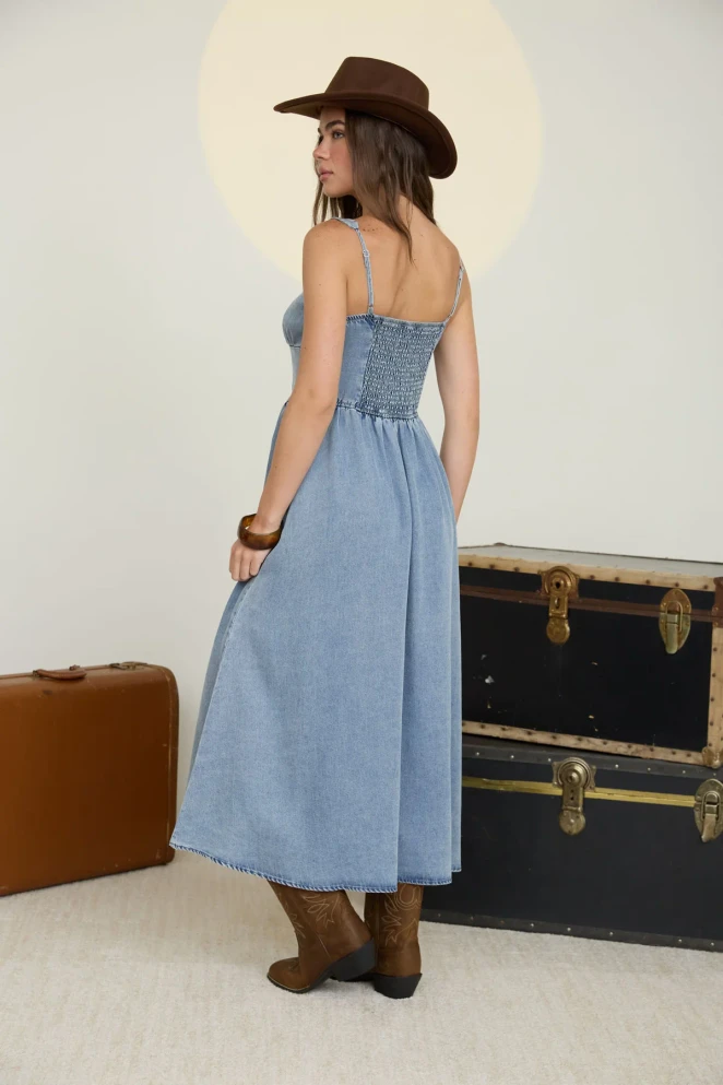 WASHED CORSET DETAIL MIDI DRESS