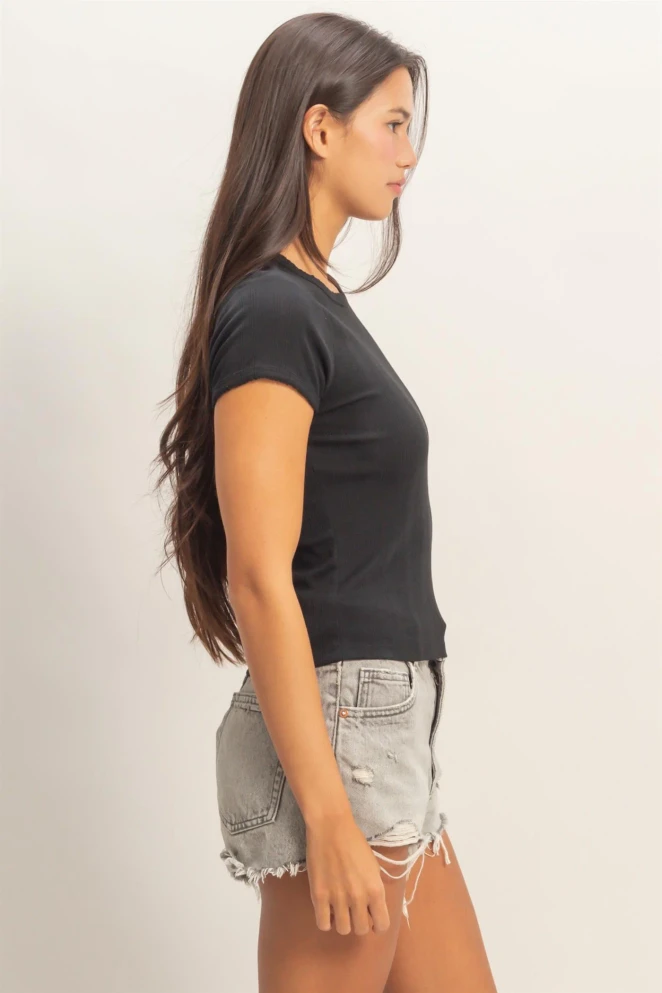 POINTELLE SHORT SLEEVE BASIC TOP