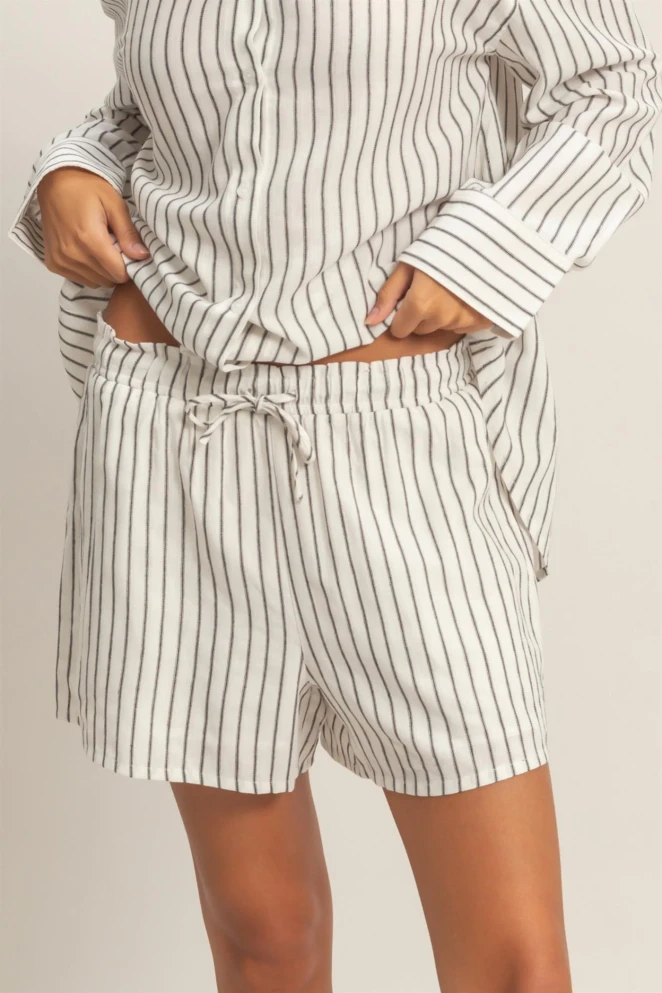 STRIPED DRAWSTRING RAYON BLEND SHORT