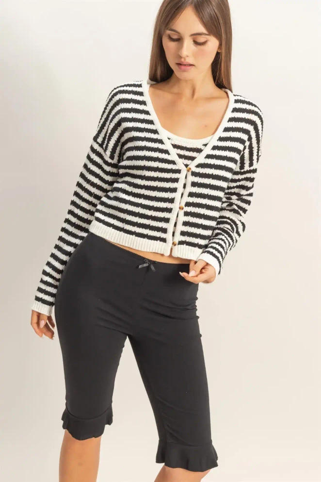 STRIPED V NECK CARDIGAN