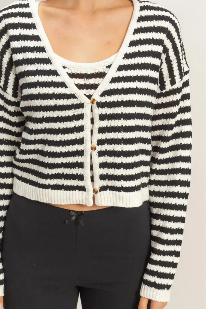 STRIPED V NECK CARDIGAN