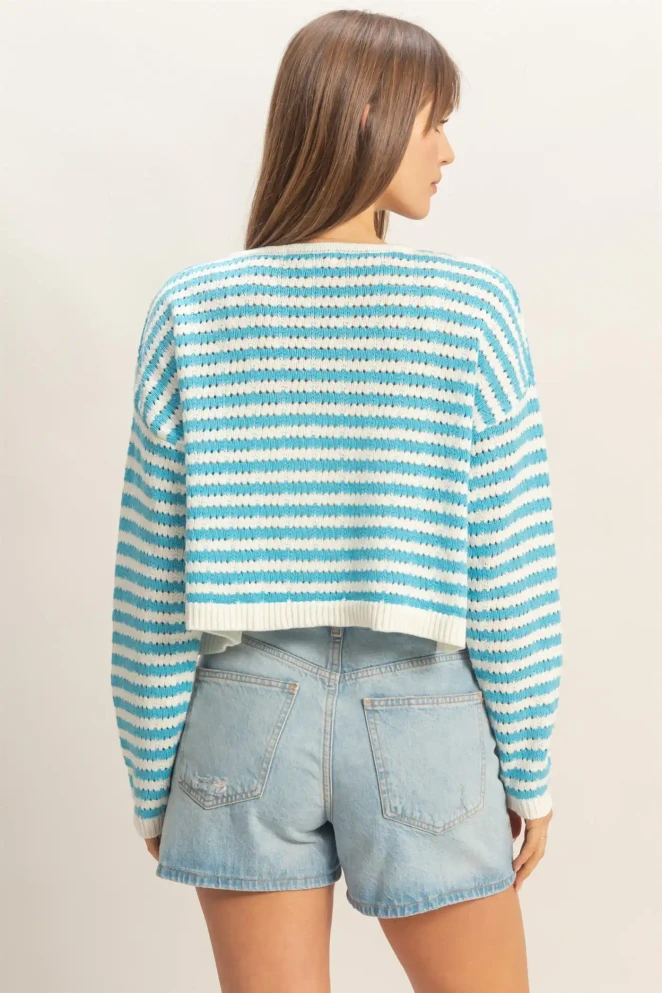 STRIPED V NECK CARDIGAN