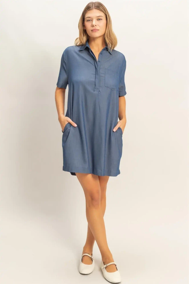 COLLARED MINI SHIRT DRESS