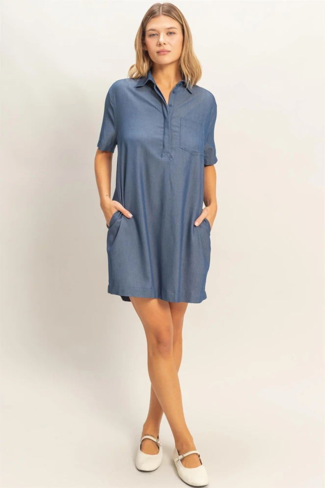 COLLARED MINI SHIRT DRESS