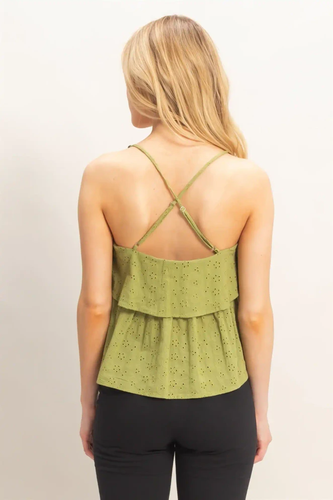 TIERED FLORAL EYELET TOP