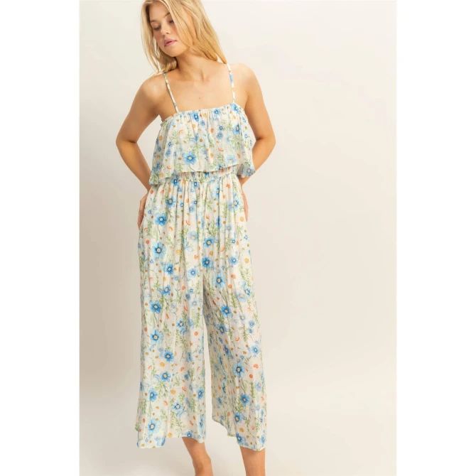 FLORAL OVERLAY CROPPED JUMPSUIT