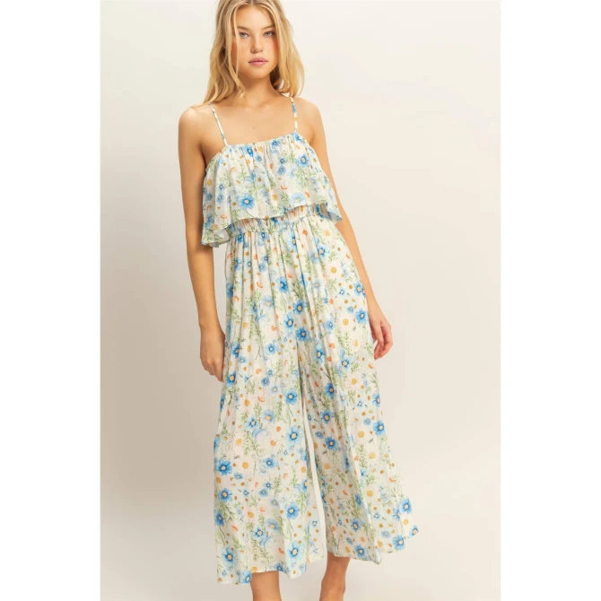 FLORAL OVERLAY CROPPED JUMPSUIT
