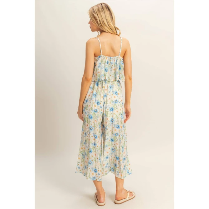 FLORAL OVERLAY CROPPED JUMPSUIT