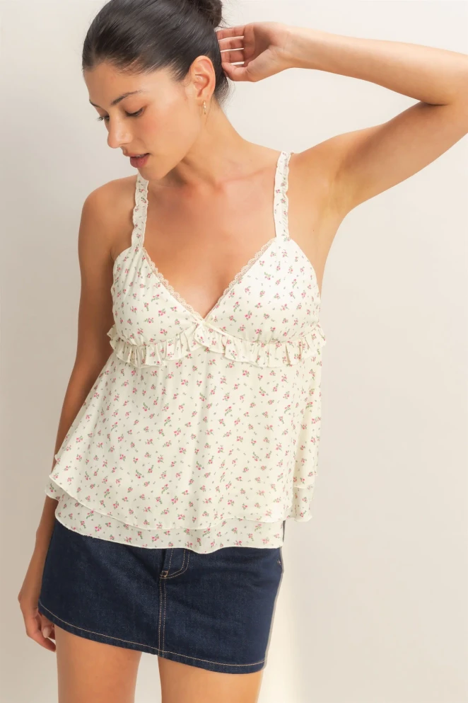FLORAL RUFFLE TIERED TOP