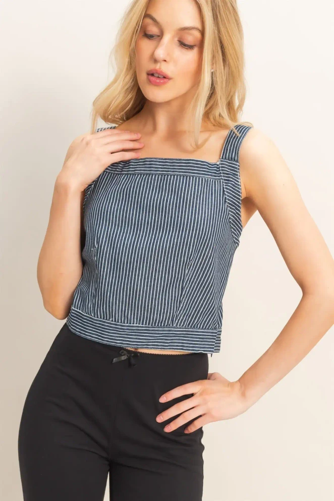 SQUARE NECK BACK TIE DETAIL TANK TOP