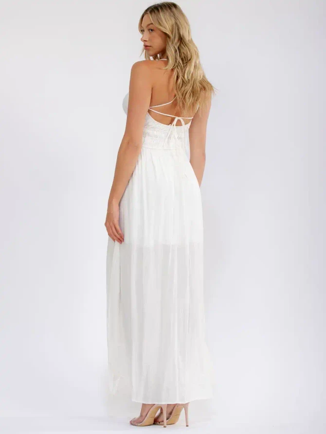 SLEEVELESS ELASTIC WAIST OPEN BACK MAXI DRESS