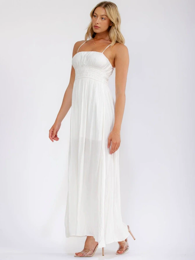 SLEEVELESS ELASTIC WAIST OPEN BACK MAXI DRESS