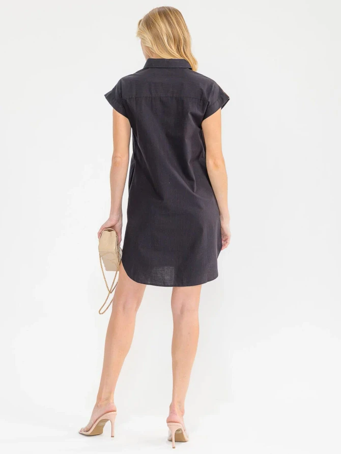 SHORT SLEEVE BUTTON UP STRIPES TUNIC MINI DRESS