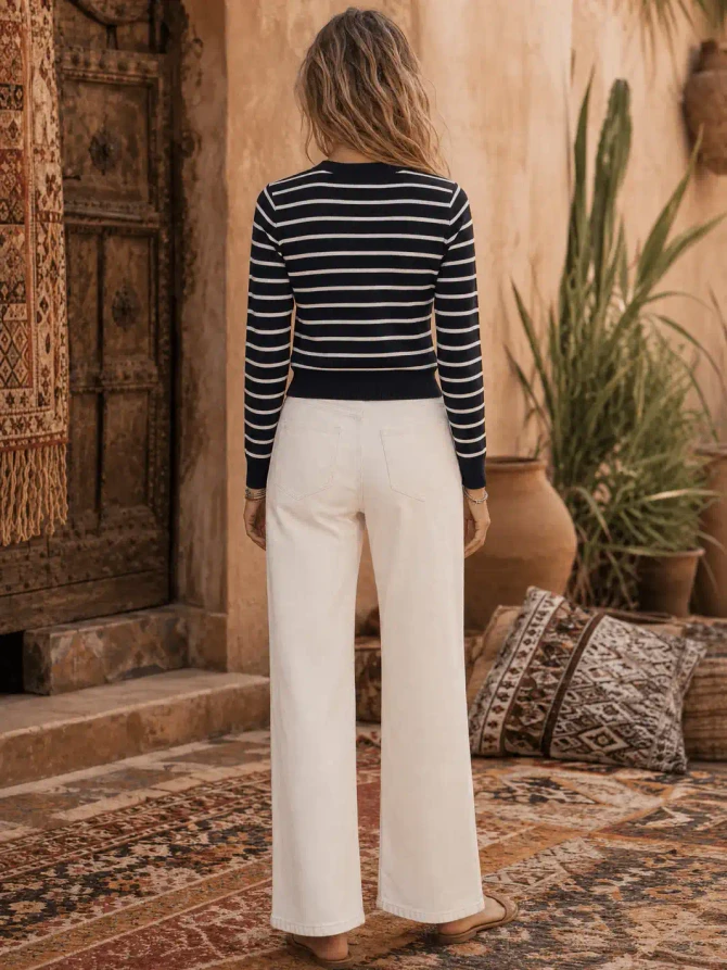 LONG SLEEVE BUTTON UP RIBBED STRIPE CARDIGAN