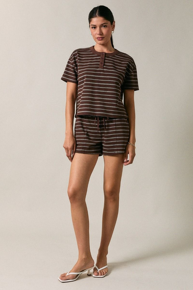 CROPPED ROUND NECK FRENCH BOXY STRIPED TOP