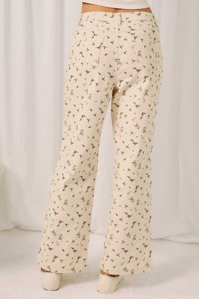 HIGH RISE FLORAL PRINT TWILL PANTS
