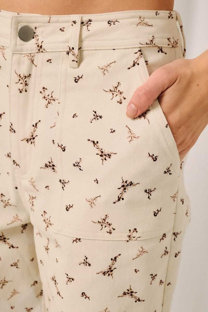 HIGH RISE FLORAL PRINT TWILL PANTS