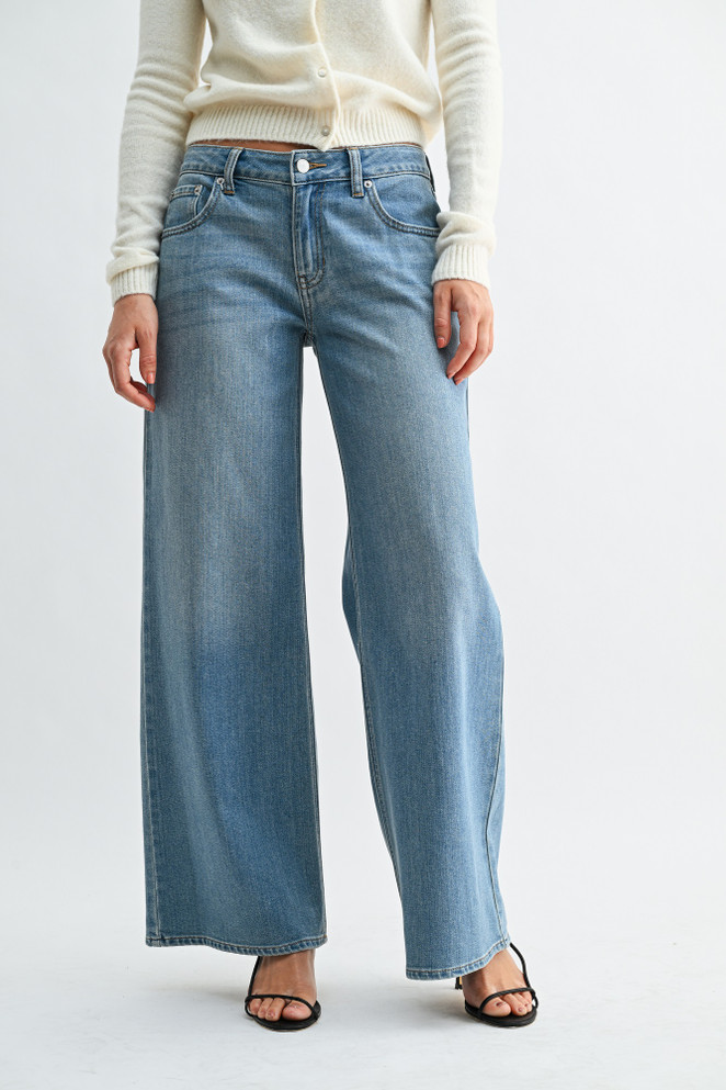 STRETCH MID RISE PALAZZO DENIM
