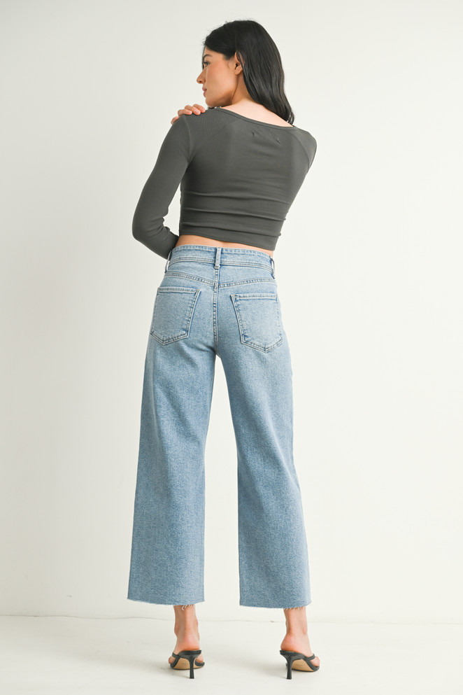 NAUTICAL HIGH RISE WIDE LEG DENIM JEANS