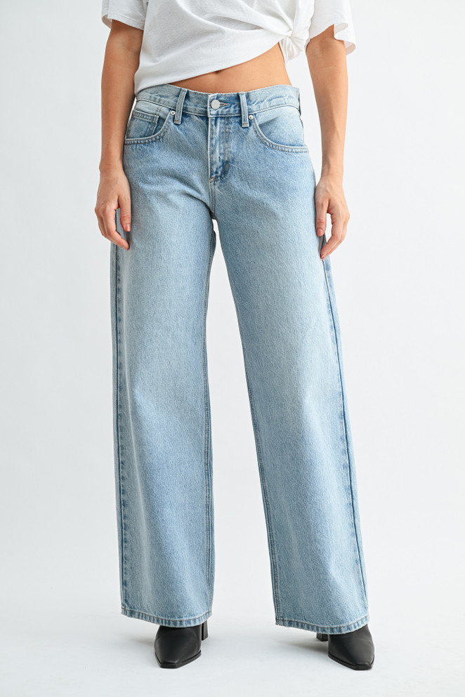 LOW RISE BAGGY WIDE LEG DENIM JEANS