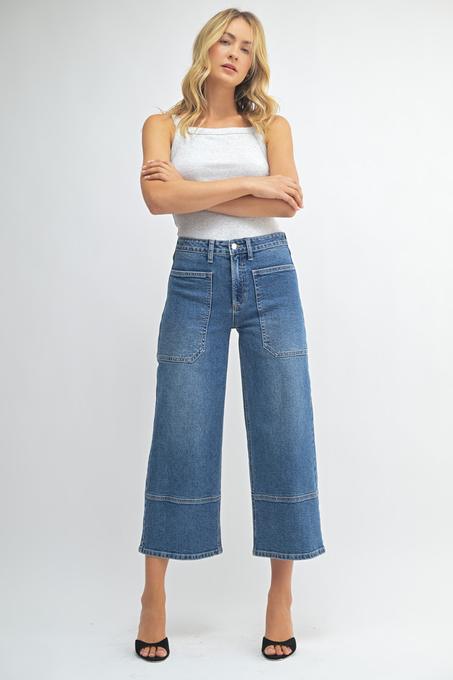 HIGH RISE CROPPED WIDE LEG DENIM JEANS