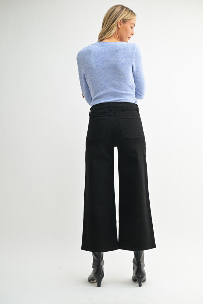 HIGH RISE CROPPED WIDE LEG DENIM JEANS
