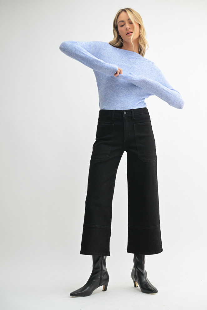 HIGH RISE CROPPED WIDE LEG DENIM JEANS