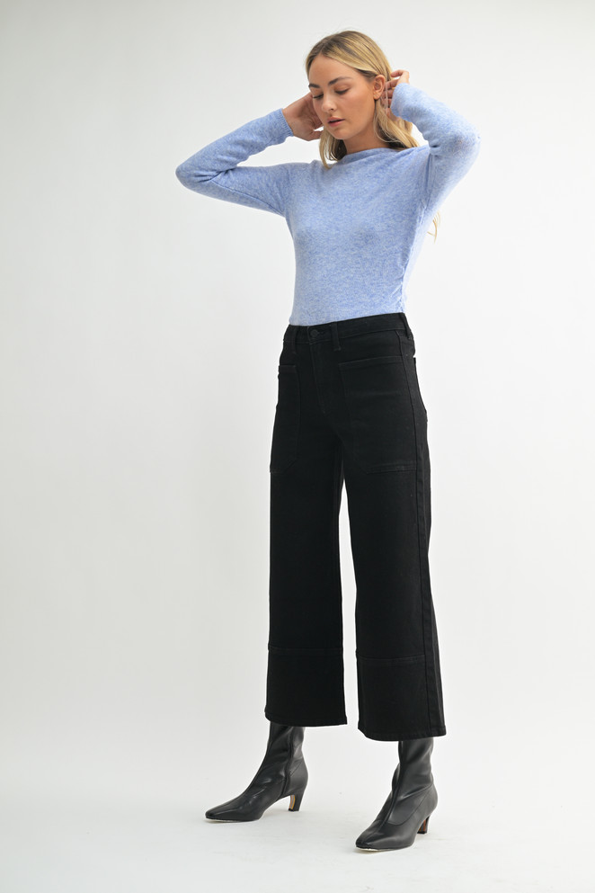 HIGH RISE CROPPED WIDE LEG DENIM JEANS