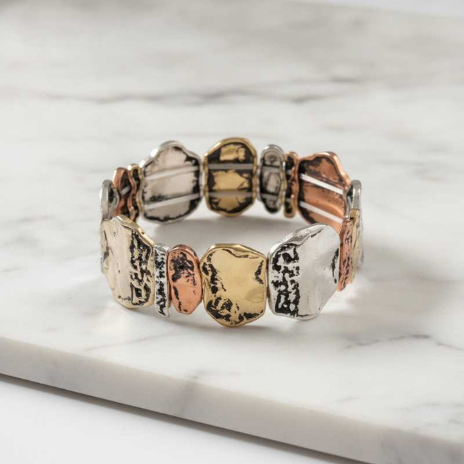 LUXURY TRI-TONE TEXTURED PEBBLE LINK BRACELET WITH ARTISAN FINISH