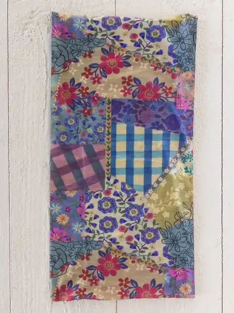 FULL BOHO BANDEAU HEADBAND - GINGHAM FLORAL PATCHWORK