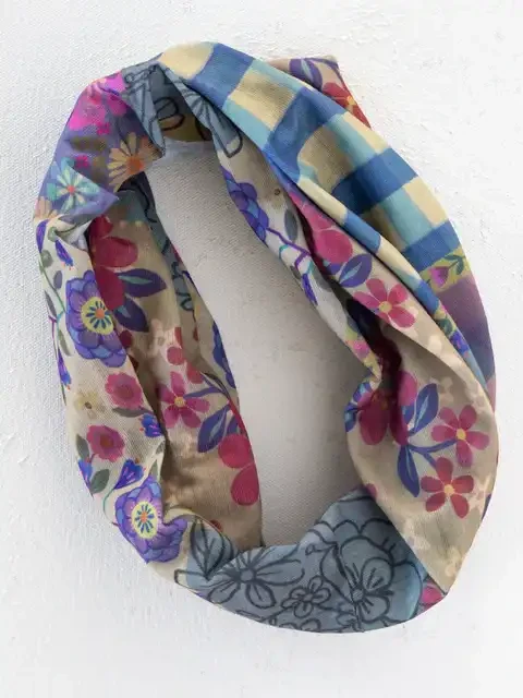 FULL BOHO BANDEAU HEADBAND - GINGHAM FLORAL PATCHWORK