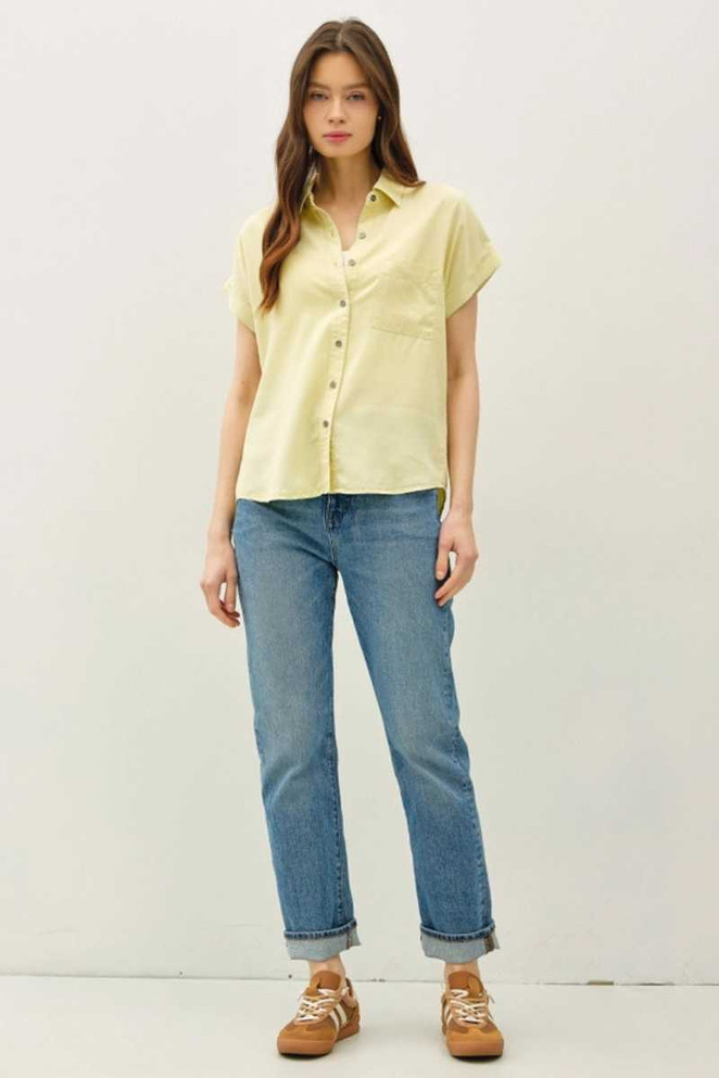 SHORT DOLMAN SLEEVE BUTTON DOWN SHIRT