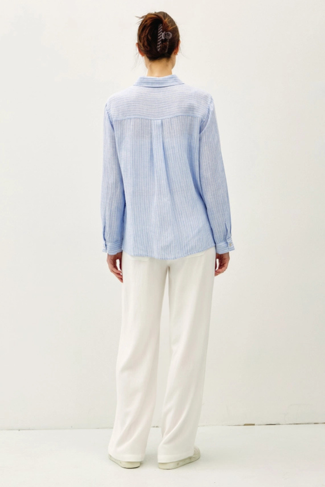 LINEN BLEND STRIPED BUTTON UP SHIRT
