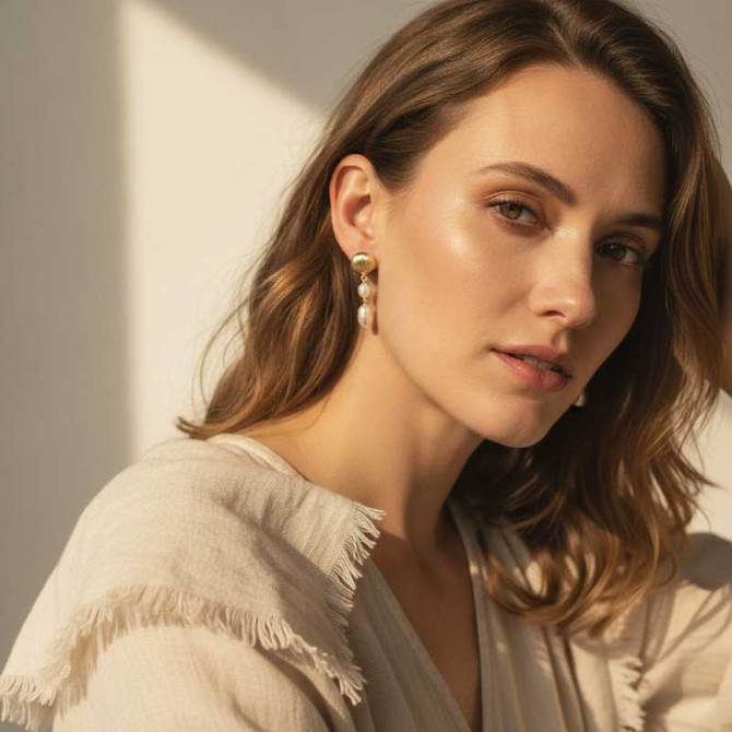 GOLD SEASHELL AND DOUBLE PEARL DROP EARRINGS