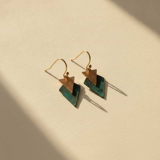 CHIC HANDMADE PATINA AND RUSTIC COPPER GEOMETRIC DROP EARRINGS