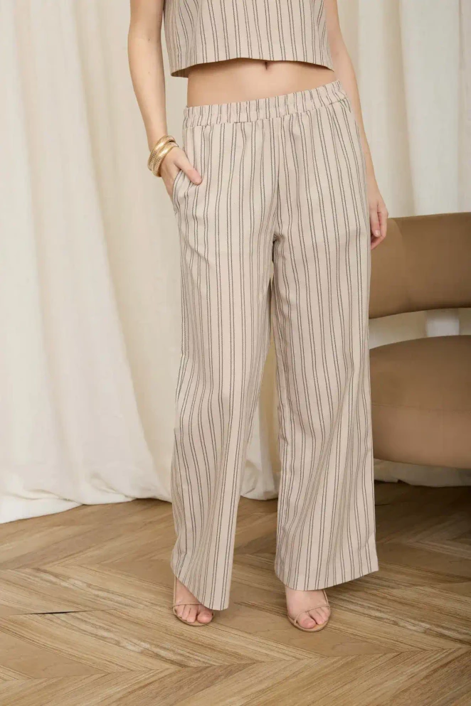 STRIPE ELASTIC WAIST LINEN LOUNGE PANTS