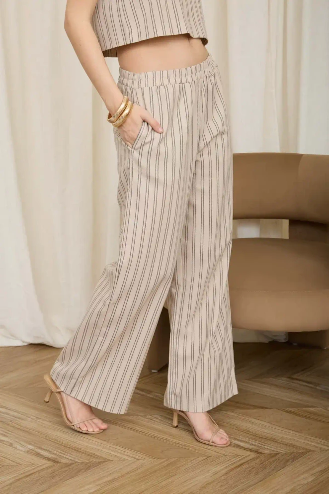 STRIPE ELASTIC WAIST LINEN LOUNGE PANTS