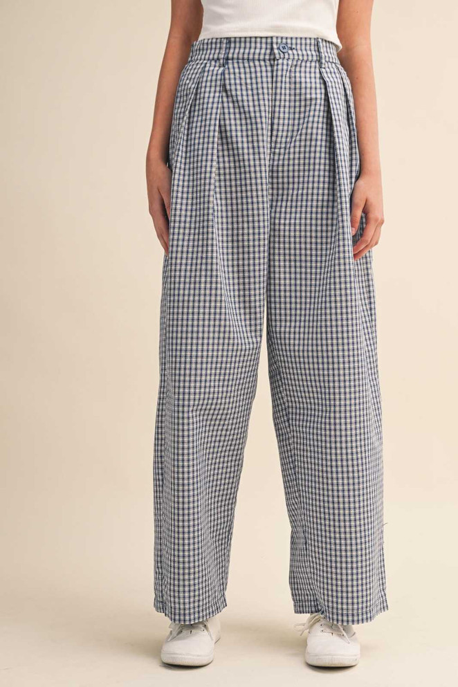 CHECK PATTERN PINTUCK PANTS