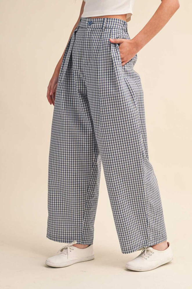 CHECK PATTERN PINTUCK PANTS