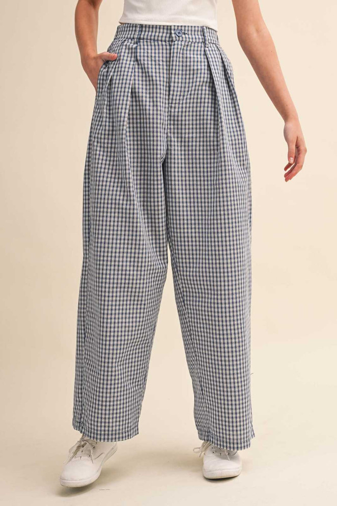 CHECK PATTERN PINTUCK PANTS