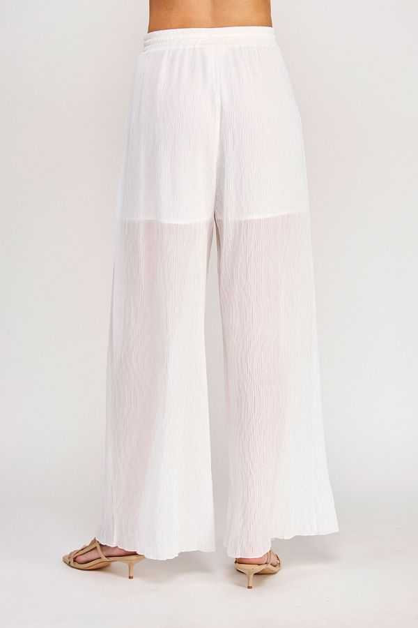 TEXTURED WOVEN ELASTIC TIE WAIST WIDE LEG PANTS