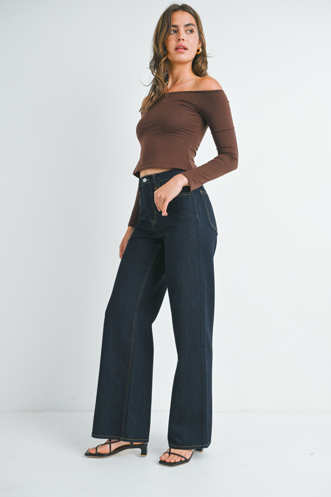 HIGH RISE RELAXED WIDE LEG DENIM JEANS