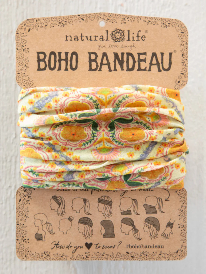 FULL BOHO BANDEAU HEADBAND- DIAMOND BLOCK CREAM