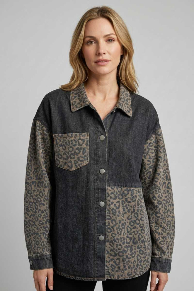 LEOPARD PRINT BUTTON-FRONT SHACKET