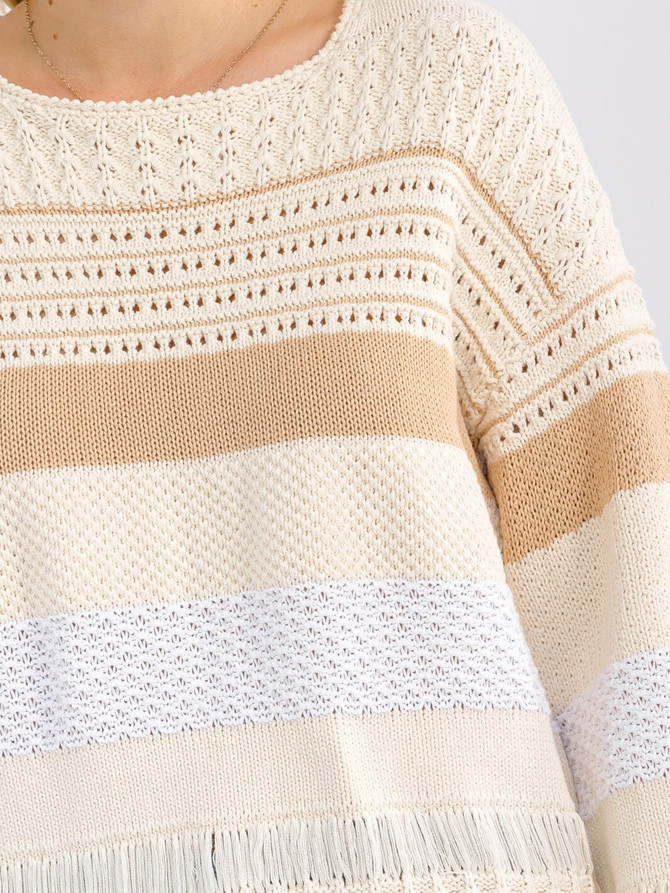 LONG SLEEVE COLORBLOCK STRIPES SWEATER