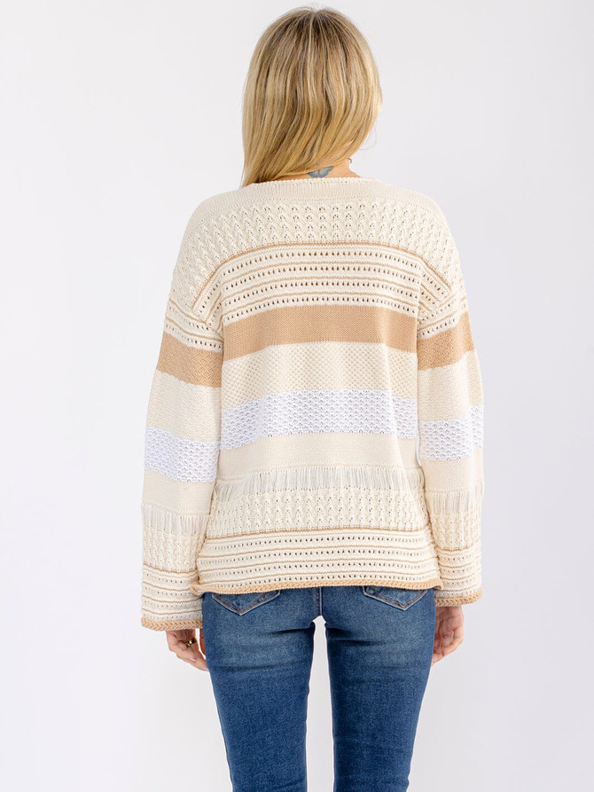 LONG SLEEVE COLORBLOCK STRIPES SWEATER