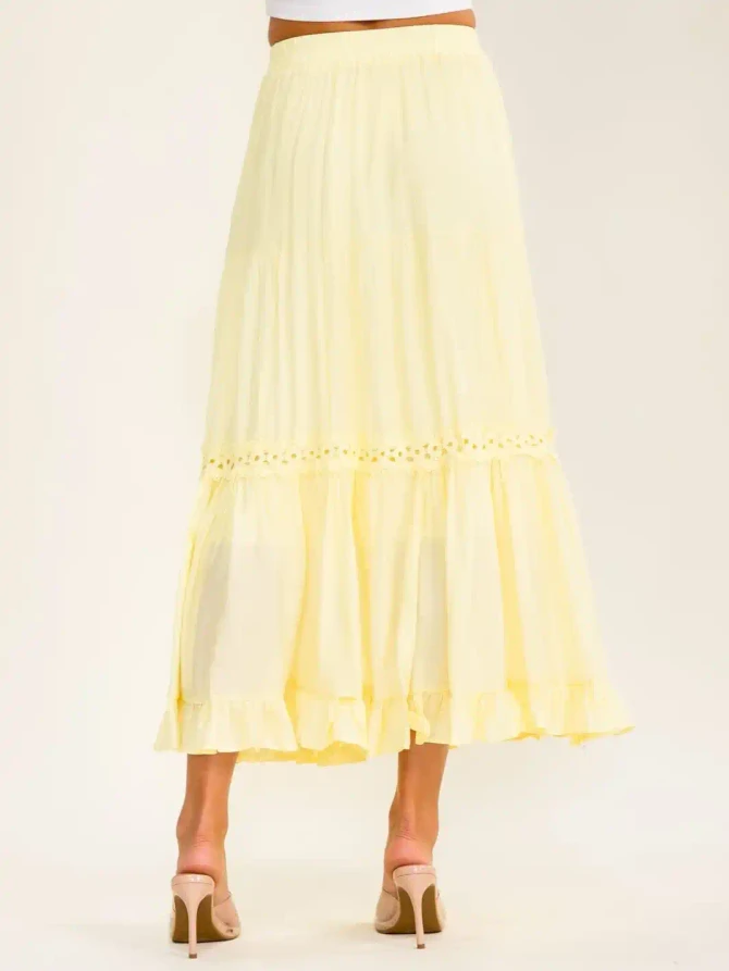 ELASTIC WAIST TIERED CROCHET MAXI SKIRT