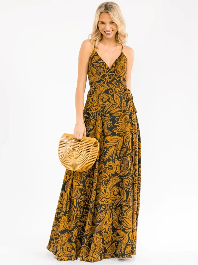 SLEEVELESS SELF TIE FLORAL WRAP MAXI DRESS