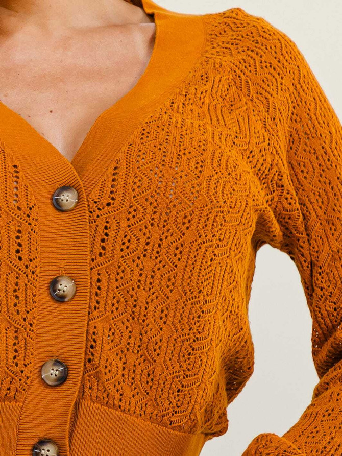 LONG SLEEVE BUTTON UP CROCHET SWEATER