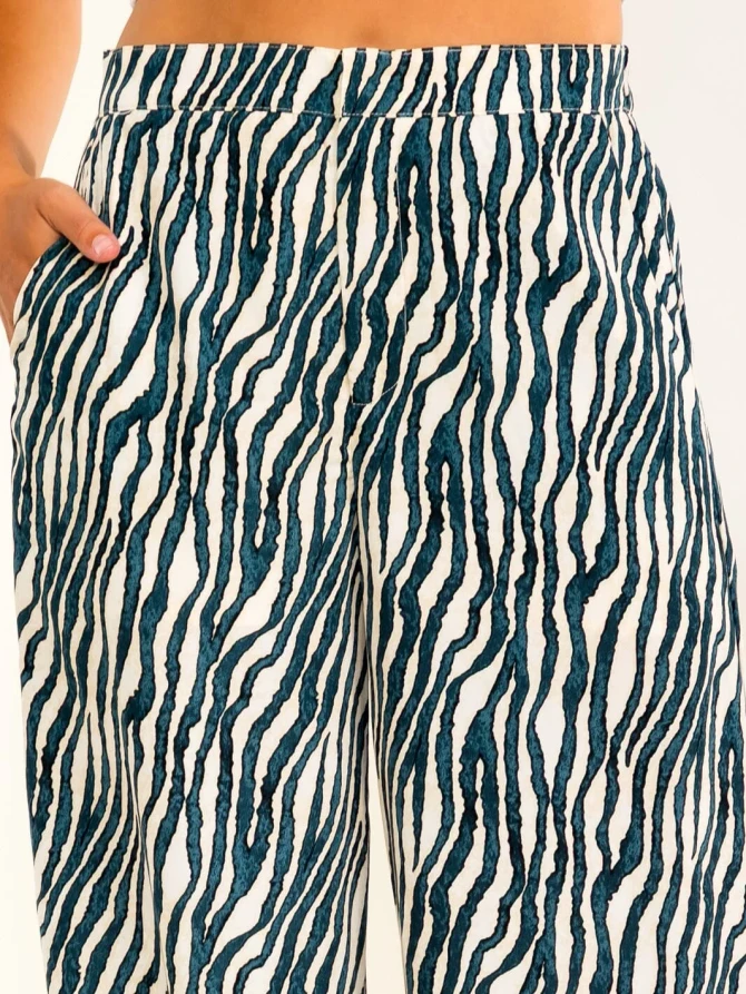 ELASTIC WAIST FRONT ZEBRA PRINT WIDE LEG PANTS